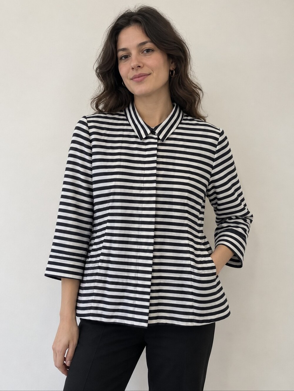 Akris Punto Black and White Striped Jacket
